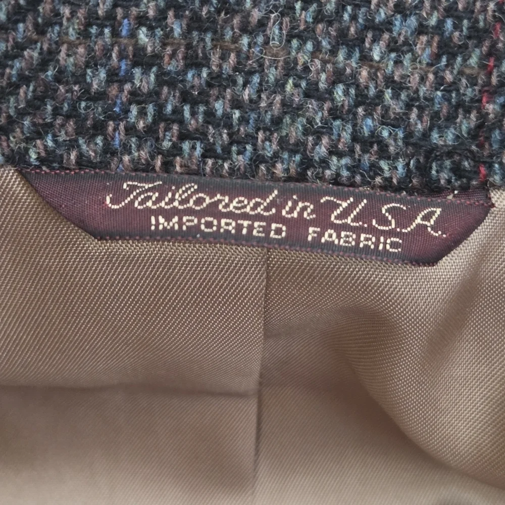 VTG Tweed Jacket L Grey Herringbone 100% Wool Blazer 44R Made in USA Sport Coat